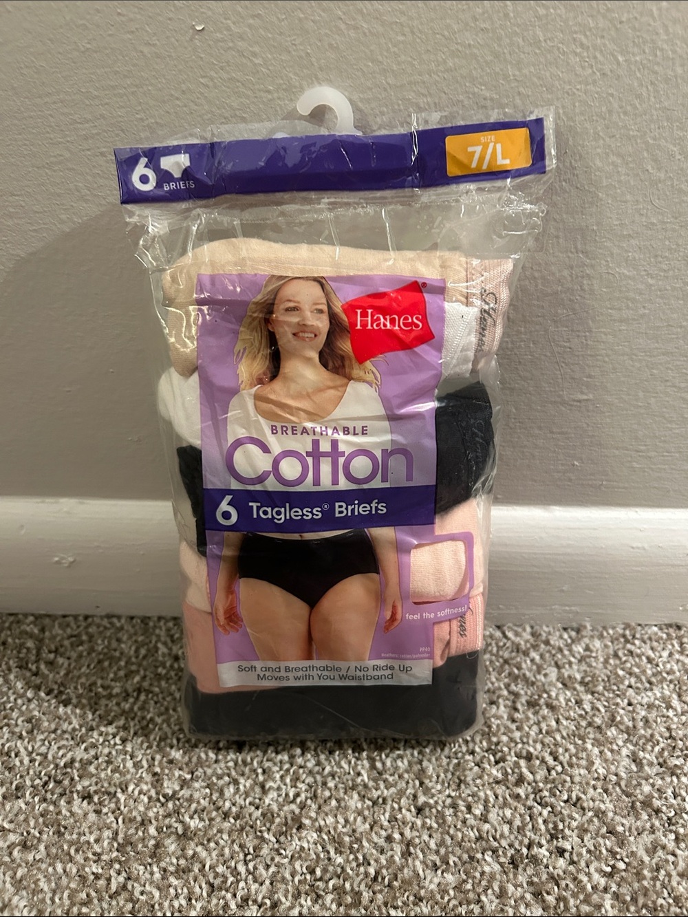 Hanes 6-Pack Cotton Tagless Briefs - Black, White, Pink, Peach